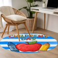 thumbnail image 4 of Children's Day Round Area Rug 4Ft Washable Circle Rugs for Bedroom Dining Room, Cartoon Pencil Watercolor Blue Striped Non-Slip Carpet Floor Mats Indoor Outdoor Carpet Runner Aesthetic Home Decor, 4 of 8