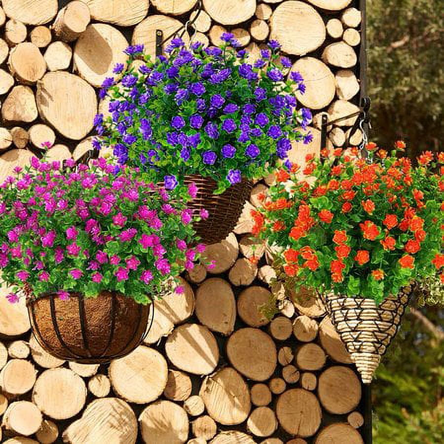 Sinhoon 12 Bundles Outdoor Artificial Flowers UV Resistant Fake Boxwood Plants, Faux Plastic Greenery for Indoor Outside Garden Home Wedding Farmhouse Decor (Purple)