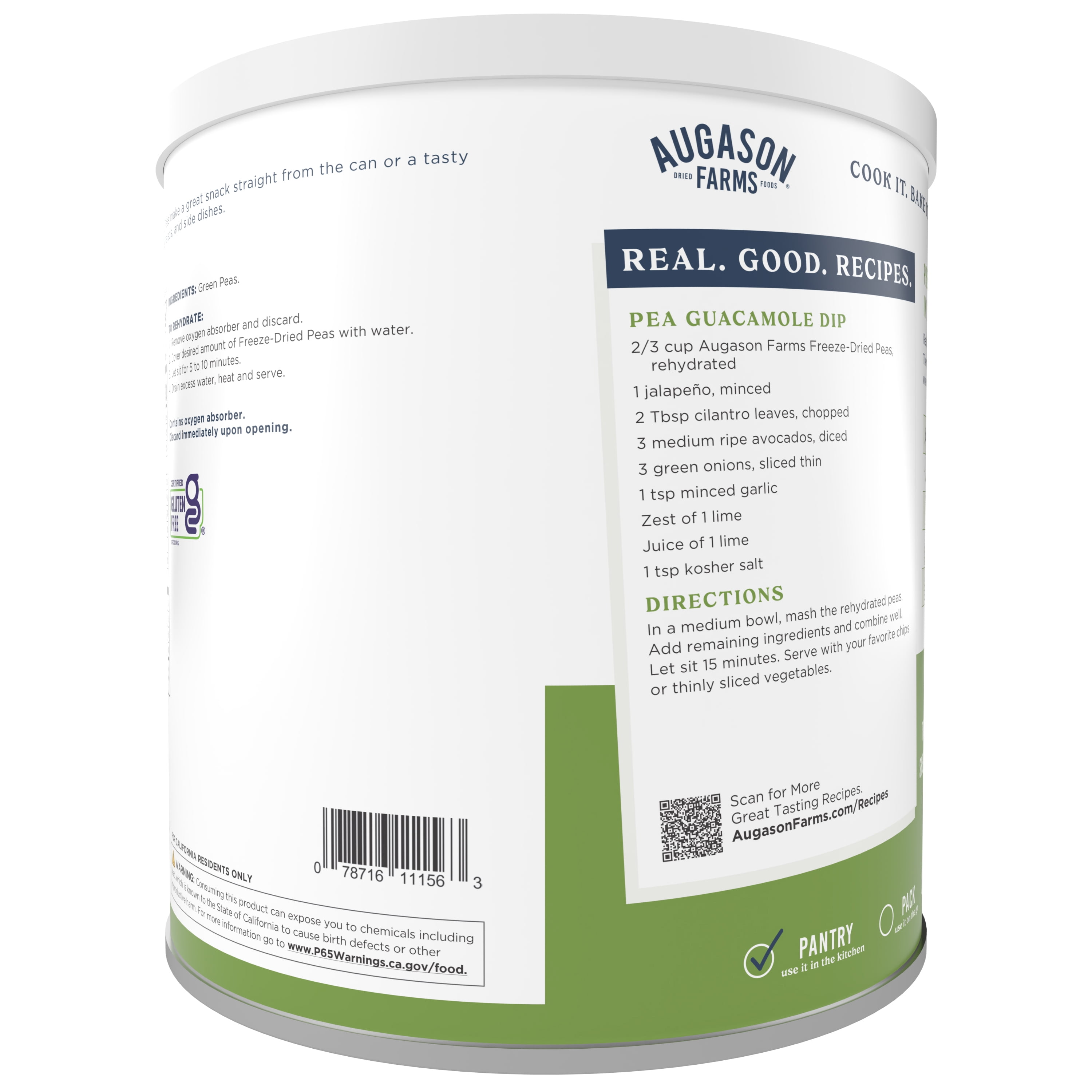 Augason Farms Freeze Dried Peas Can, Emergency Food Supply, Everyday Meals, 30 Servings