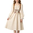 thumbnail image 4 of Girls Victorian Style Dress Puff Sleeve Square Neck Cinched Waist Midi Dress Big Girls Elegant Lace Cuff Tunic Outfits Beige 10-11 Years, 4 of 8