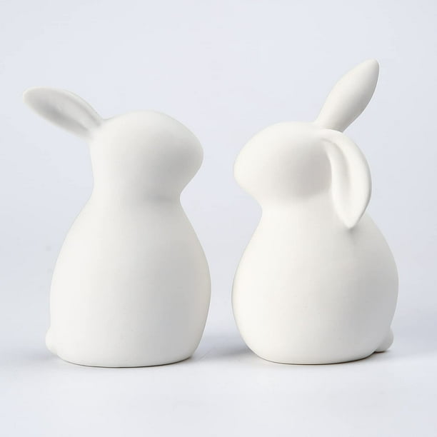 Set de 2 figuras decorativas de conejo blanco de cerámica