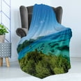 thumbnail image 4 of Coastal Soft Flannel Fleece Blanket, Green Trees Clear Water Idyllic Beach Summer Vacation Tropical Seascape, Cozy Plush for Indoor and Outdoor Use, 50" x 60", Blue Turquoise Green, by Ambesonne, 4 of 5