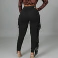 thumbnail image 5 of RYRJJ Women's Casual High Waist Fringed Pants Elastic Waist Bodycon Yoga Leggings Tassels Side Long Pants Jogger Sweatpant(Black,XL), 5 of 7