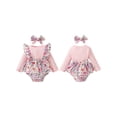 thumbnail image 3 of Aojekbee Baby Girls Autumn Romper Dress Long Sleeve O Neck Floral Patchwork Romper with Headband, 3 of 10