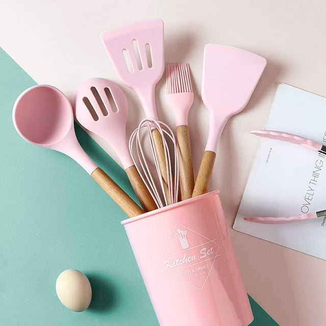 12 in 1 Silicone Kitchen Utensils Eco-friendly Cooking Sets Heat Resistant Wooden Handle with Storage Box Kitchen Accessories