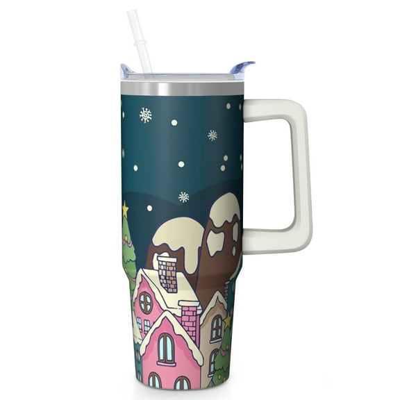 Holiday Snowman Insulated Tumbler 30oz Christmas Stainless Steel Coffee Cup, Winter Travel Mug with Handle and Straw, Gift for Adults