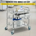 VEVOR Lab Cart 3 Layers Dental Cart Double Drawers Stainless Steel Cart