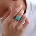 thumbnail image 5 of PAMTIER Men's Stainless Steel Vintage Simple Large Square Cut Gemstone Signet Ring Gothic Punk Statement Band Synthetic Turquoise Silver Size 12, 5 of 6