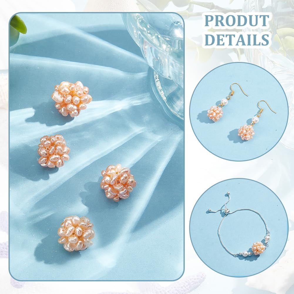 4Pcs Natural Freshwater Pearl Cluster Craft Pearls Beads Ball Cluster 12mm Pearl Beads for Jewelry Making Necklace Pendant Earrings Making Hole: 1.5mm Wheat