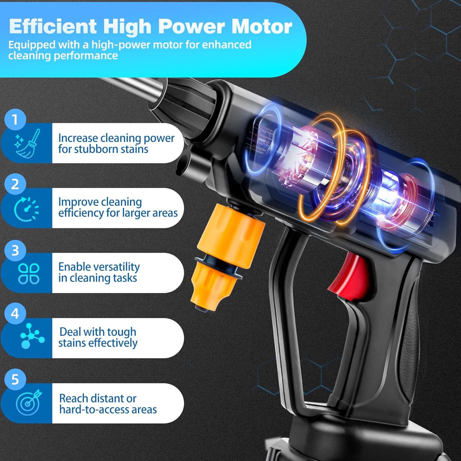 Byseng Cordless Pressure Washer, 500PSI Portable Cordless Powerful Washer with 48Vh Rechargeable Battery 5m Water Pipe