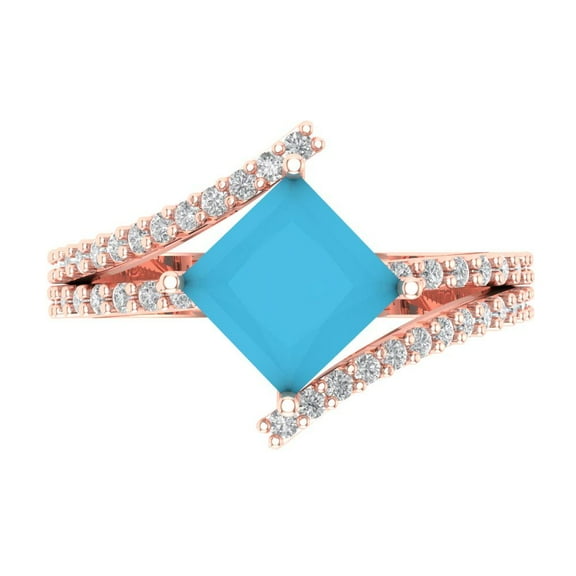 Solitaire with Accents Engagement Ring for Women - 2.3075ct Simulated Turquoise in 14K Rose Gold Promise Ring