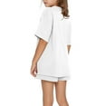 thumbnail image 4 of UACY Girls Two-Piece Set, Short Sleeve T-Shirt and Elastic Waist Drawstring Shorts with Pockets, Summer Outfit (White, 9-10 Years), 4 of 7