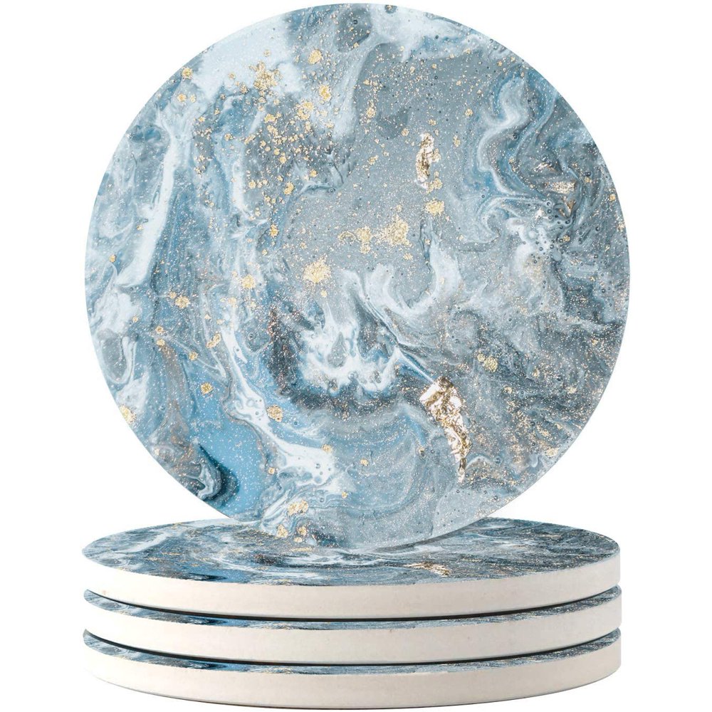Marble Coasters Set for Drinks Absorbent Gold Pattern Coaster