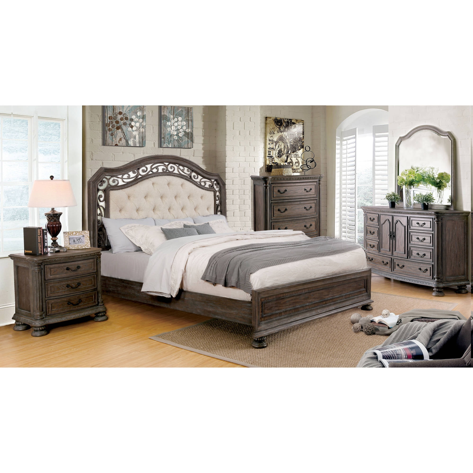 Furniture of America Kylen Solid Wood Adult Nightstand with 3-Drawer, Rustic Natural Tone