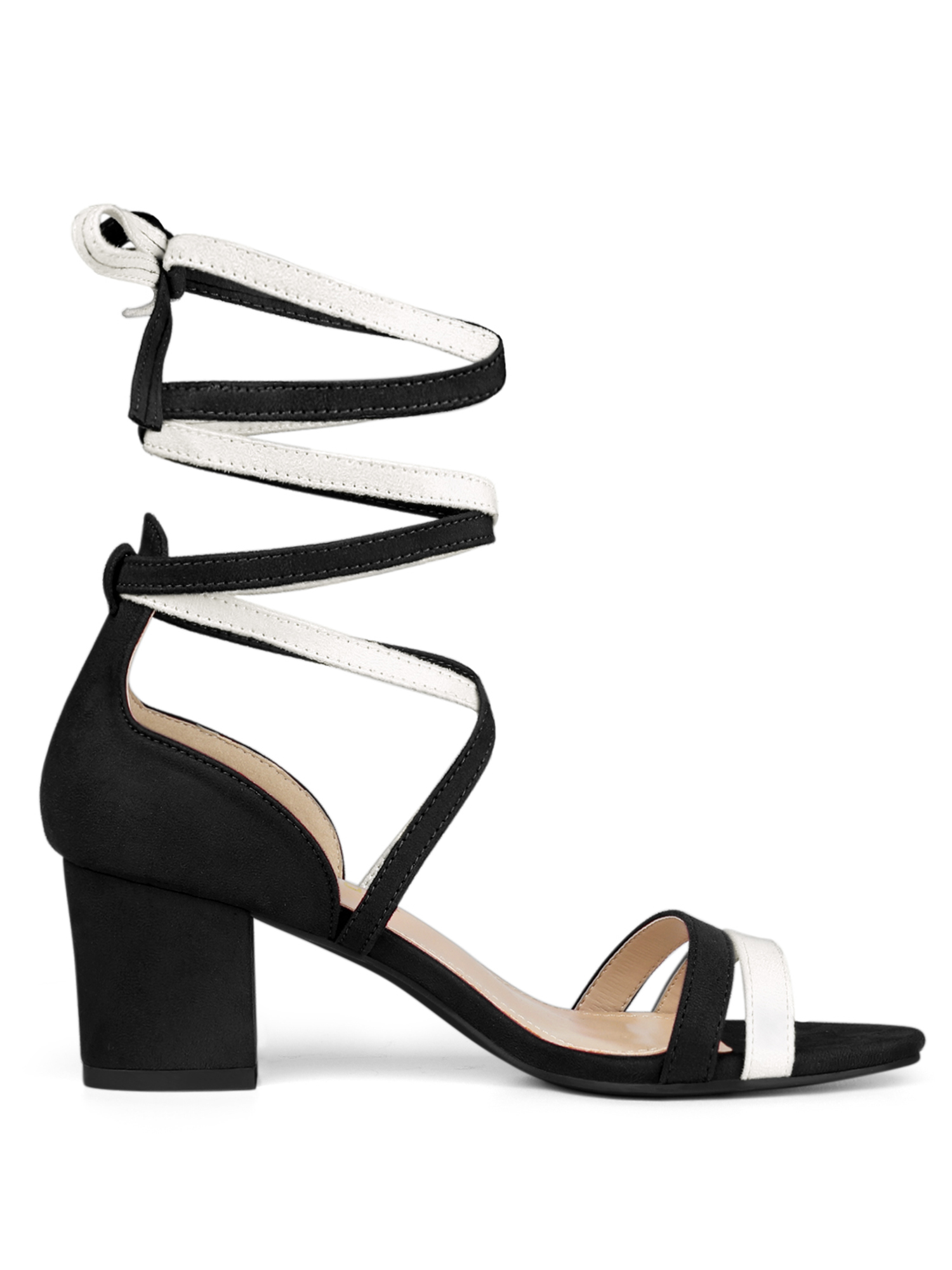 DARING DIVA Women's  Fashion Open Toe Lace Up Color Block Heel Sandals Black White 10