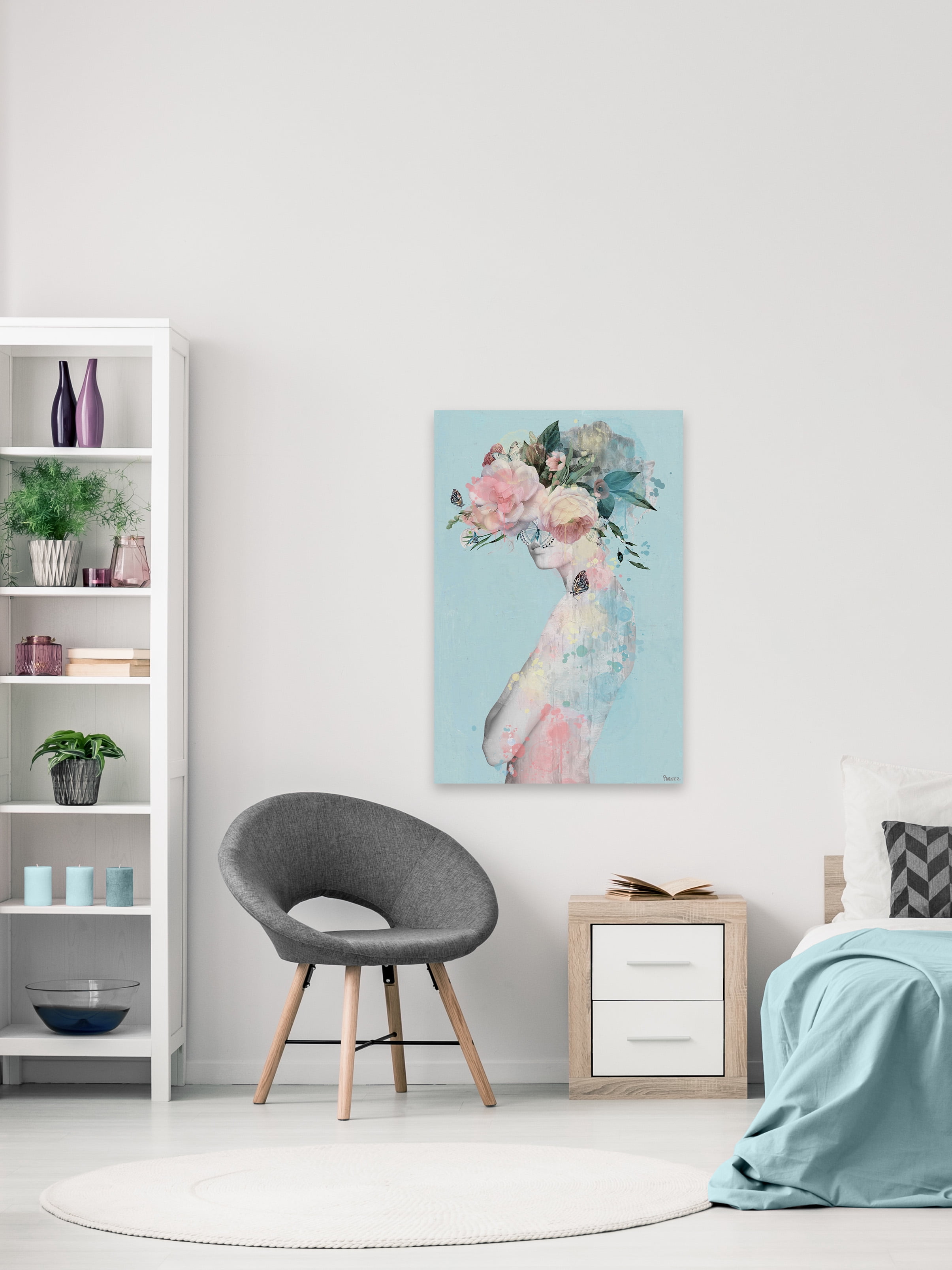Parvez Taj Flower and Butterflies Canvas Wall Art