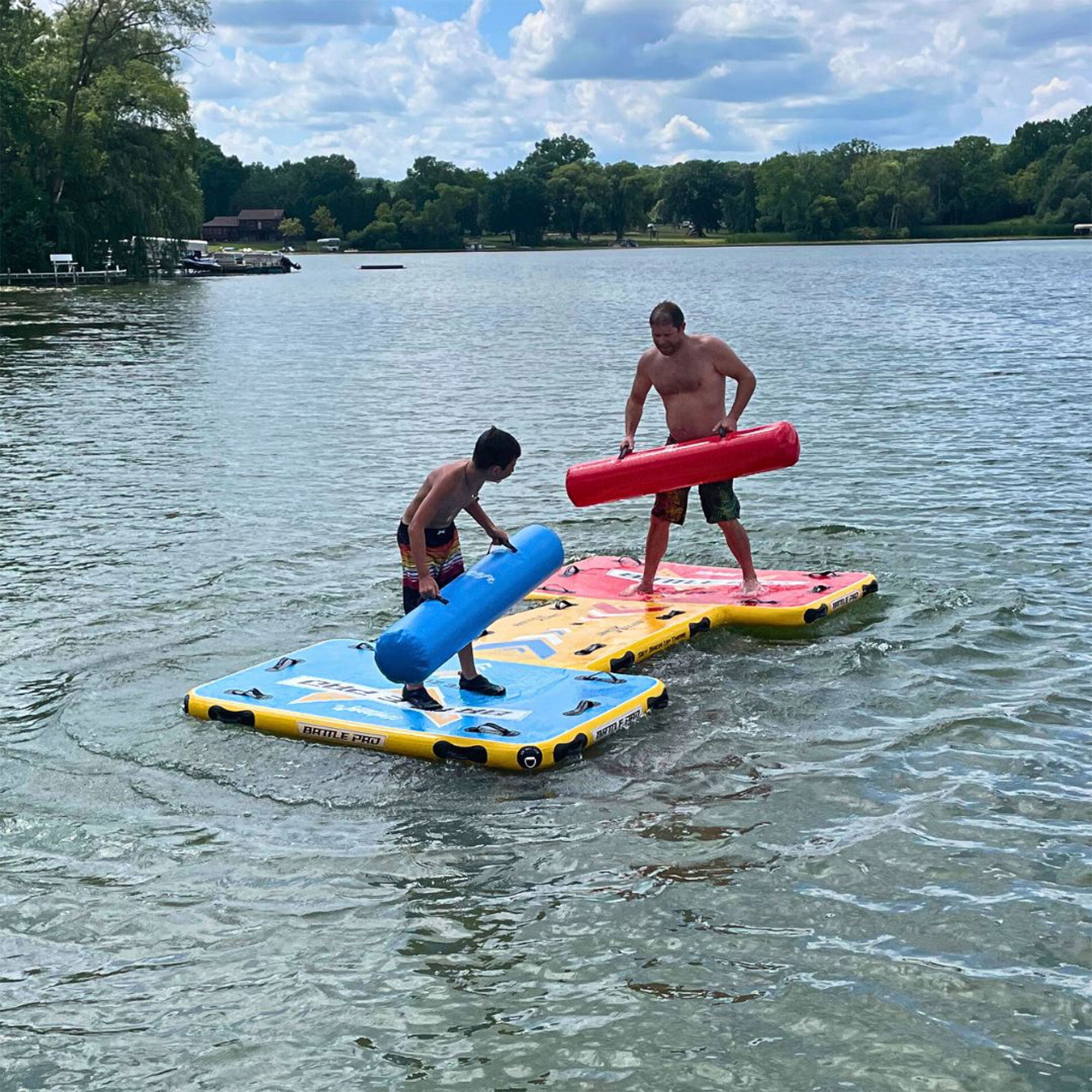 Wateraft Inflatable Battle Pad and Sticks, 13x6 Ft Floating Raft Water Game