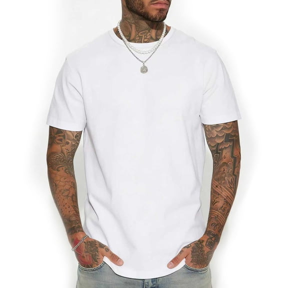 Men's 100% Cotton Heavyweight T-Shirt 180GSM White, Solid Basic Crew Neck Casual Tee, Soft & Durable Shirts S-3XL, 1 Pack