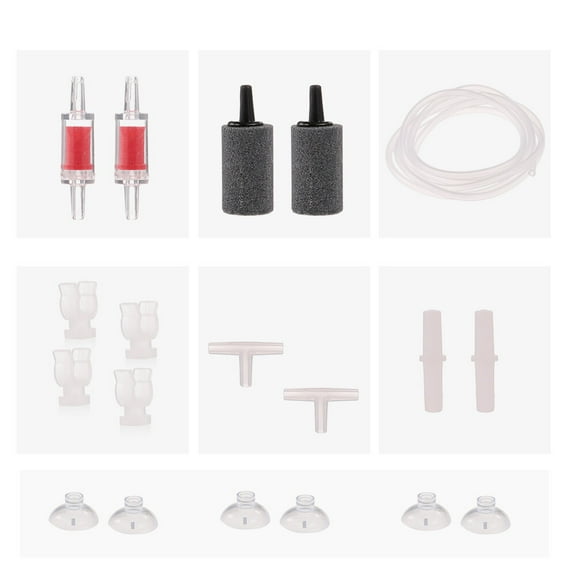 Aquarium Air Pump Accessories Set with Airline Tubing Air Stones Check Valves Suction Cups Connectors