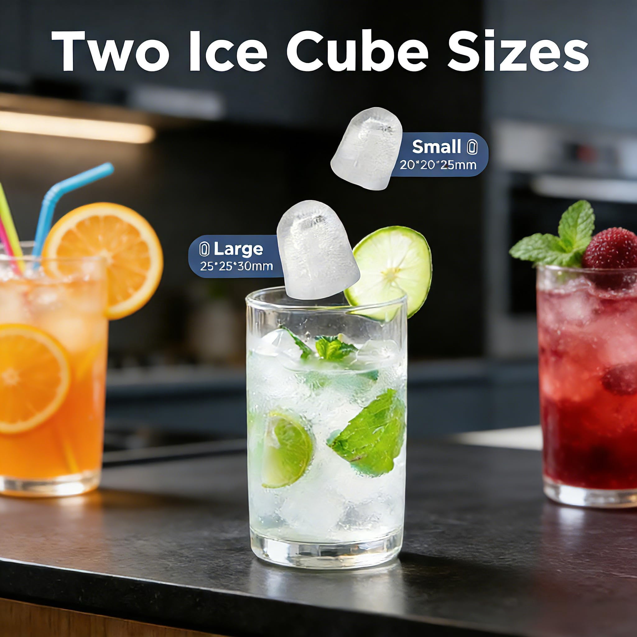 Countertop Ice Maker with Handle, Small Portable Self-Cleaning Ice Machine with Basket and Scoop， 26lbs/24H, 9 Ice Cubes in 6 Mins, for Home, Kitchen, Parties, Camping