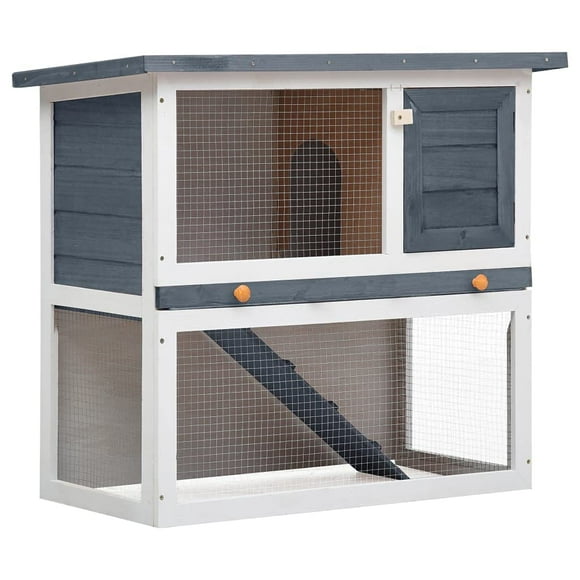 Conejera para exteriores VidaXL, 1 puerta, madera gris, 90 x 45 x 80 cm