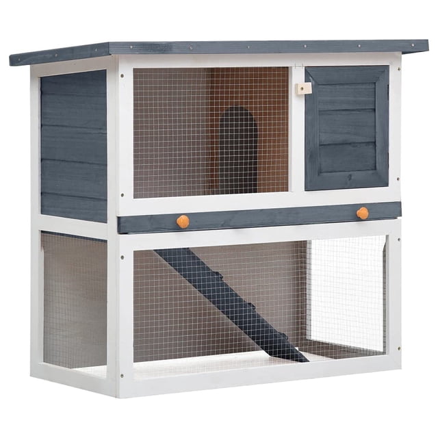 Conejera para exteriores VidaXL, 1 puerta, madera gris, 90 x 45 x 80 cm