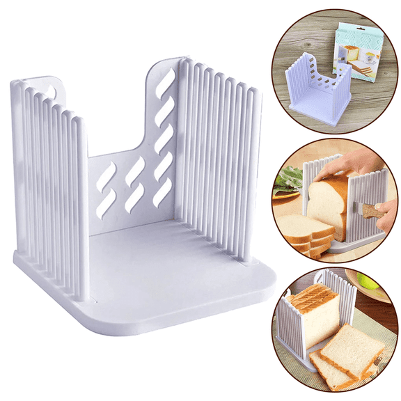 Adjustable Toast Slicer/ Cutting Guide for Homemade Bread,Plastic Bread Slicer Loaf for Slicing Bread Foldable Kitchen Baking Tools (White)