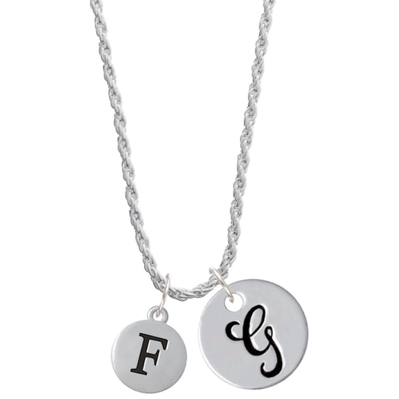 Delight Jewelry Silvertone Capital Letter - F - Pebble Disc - Silvertone Script Initial Disc - G - Charm Necklace, 20"+3"