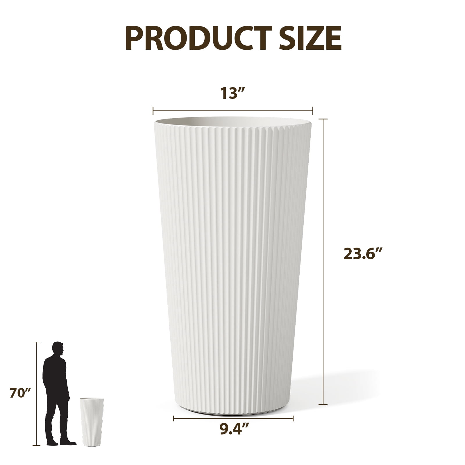 Chiccushion 23.6 inch Tall Planter Set of 2, Large Plastic Round Planter for Outdoor Indoor Garden Patio Front Door, White