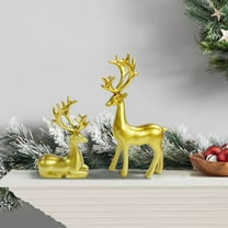 Eolstice Resin Reindeer Sculpture Statue Set, Detailed Deer Ornament for Desk Decor, For Home Office Shelf Holiday Display