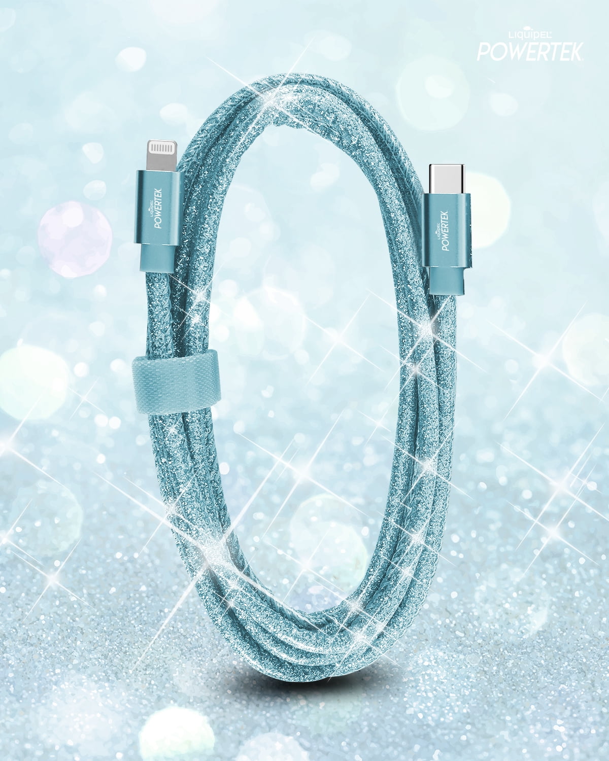 Liquipel Powertek USB C Lightning iPhone Charger Cable [MFI Certified], 6ft Fast Charging, Pastel Glitter