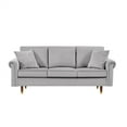 thumbnail image 5 of 2 Piece Living Room Sofa Sets, Modern Velvet Upholstered Sectional Sofa Sets with 2 Seater and 3 Seater Sofa, Mid-Century Loveseat and Sofa Chair with Solid Wood Legs & Rolled Arm & 4 Pillows, Grey, 5 of 7