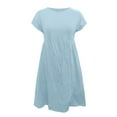 thumbnail image 4 of AOMPMSDX Ladies Round Neck Short Sleeve Solid Color Loose Slim Mid Length Dress Blue XXXL, 4 of 5