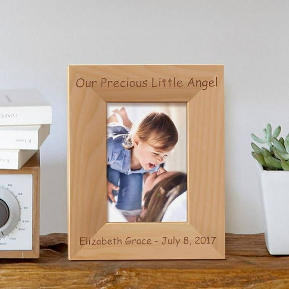 Our Precious Little Angel Personalized Wooden Picture Frame 3 1/2" x 5" Brown (Vertical)