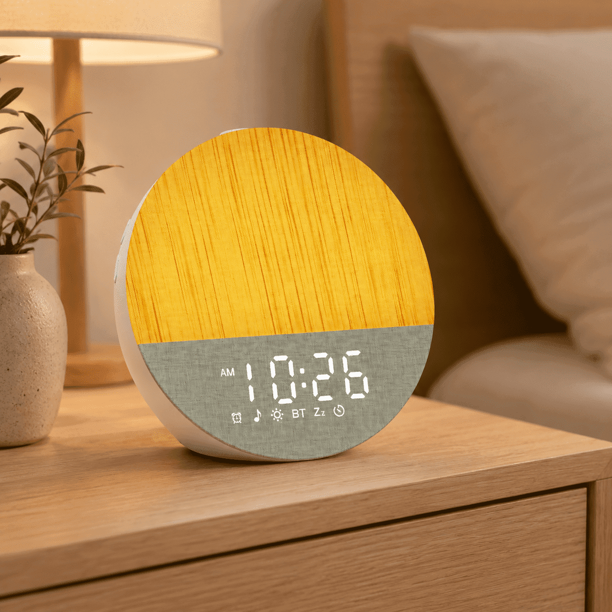 LEIKE Sunrise Alarm Clock White Noise Sound Machine for Bedroom | Natural Wake-Up Light with Soothing Sleep Aids Bluetooth Speaker Dimmable Clock Screen-Free Design for Baby Adults Kids