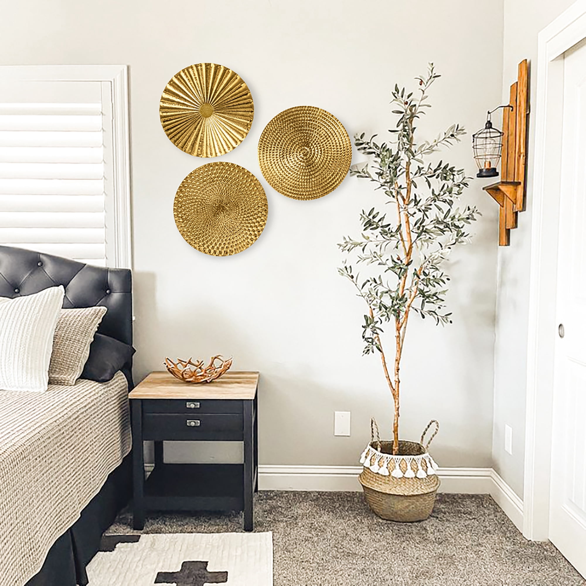 3Pcs 12" Gold Wall Decor Metal Starbursts Radial Plate Wall Art Modern Accent Hanging Wall Decorations