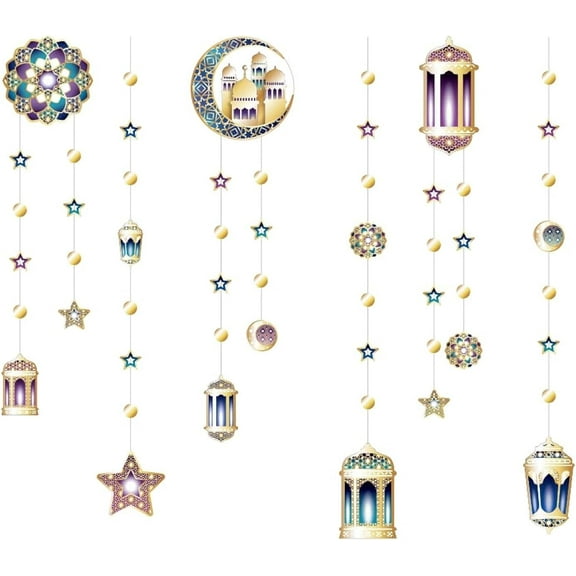 Cheerland Ramadan Mubarak Lantern Crescent Moon Star Garland Kit, Purple and Gold, 34 Ft