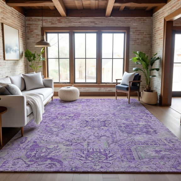 Addison Rugs Mayfield Premium Machine Washable Traditional Damask Lavender Rectangle Rug, 10' x 14'