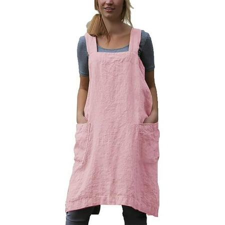 

Cotton Linen Apron for women Cross Back Apron Pinafore Dress for Baking Cooking Gardening Work Room Gift Black Hand Cleaning Comfortable Kitchen Wife