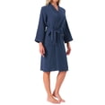 thumbnail image 4 of Batas de algodón INSPIRE CHIC para mujeres, de manga larga, con cuello en V, ropa de descanso suave, bata de baño larga con bolsillos, M, color marino, 4 of 5