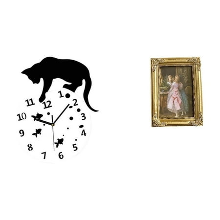 Wall Clock Cat Clock Photo Frame Glass Face Silent Movement for Living Room Bedroom Office Wall Decor