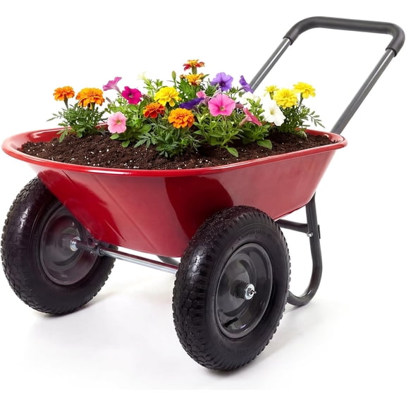 600 lb Capacity Wheelbarrow Garden Cart - 4 cu Ft Dump Cart with Dual Wheels and Built-In Stand