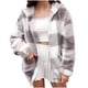 thumbnail image 2 of HongQid Womens Winter Coats Warm Plush Hooded Jackets Zip Up Button Cardigan Trendy Plaid Fleece Fuzzy Outerwear, 2 of 6