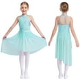 thumbnail image 3 of Sinleey Kids Girls Ballet Modern Lyrical Dance Dress Asymmetrical Hem Leotard Tutu Skirt Figure Ice Skating Dress Light Blue 6, 3 of 7