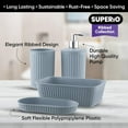 thumbnail image 3 of Decorative Plastic Bathroom Accessories Set, Blue (Set of 4) Soap Dish, Liquid Dispenser, Toothbrush Holder Cup, Vanity Organizer Tray - Bath Accessory Countertop Decor Gift - Ribbed Design, 3 of 7