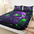 thumbnail image 4 of Castle Fairy Neon Dark Goth Skull King Sheets 4pcs,Gothic Butterfly Rose Bedding,Purple Green,1 Fitted Sheet,1 Flat Sheet and 2 Pillowcases, 4 of 6