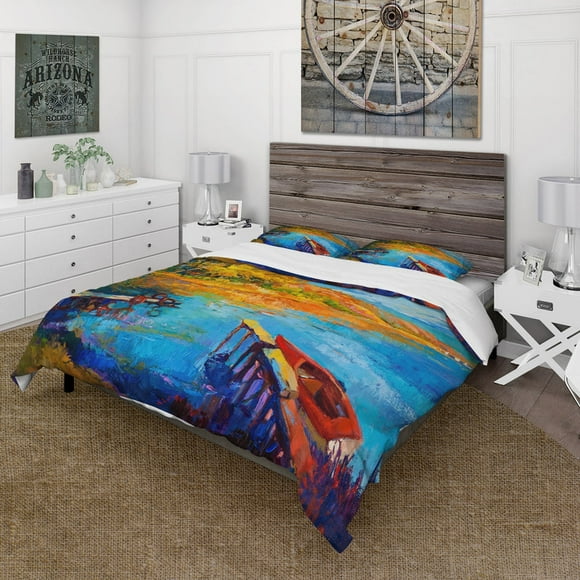 Designart Juego de Funda Nórdica 'Sunset Evening Glow At The Lake II' Lake House