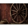 thumbnail image 2 of ABPHOTO Polyester 7x5ft Vintage Wood Wheel Backdrop Old Barn Backdrops Shabby Rope West Cowboy Gloomy Stripes Wooden Floor Photography Background for Kids Adults Autumn Harvest Photo Studio Props, 2 of 3