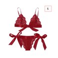 thumbnail image 1 of Conjunto de ropa interior de encaje floral encantador para mujer, regalo de lencería con bragas de malla, rojo, S Yuarrent XX000194-02, 1 of 7