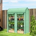 thumbnail image 2 of Outsunny 3-Tier Mini Greenhouse, Portable Small Plant Shelving Unit with UV-Resistant PE Cover & 2 Roll-Up Doors, 56.3" x 18.1" x 65" Green, for Patio, Garden & Backyard, 2 of 8